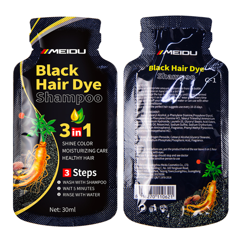 MEIDU herbal cover gray hair 3 In 1 permanent black sachet black hair dye shampoo