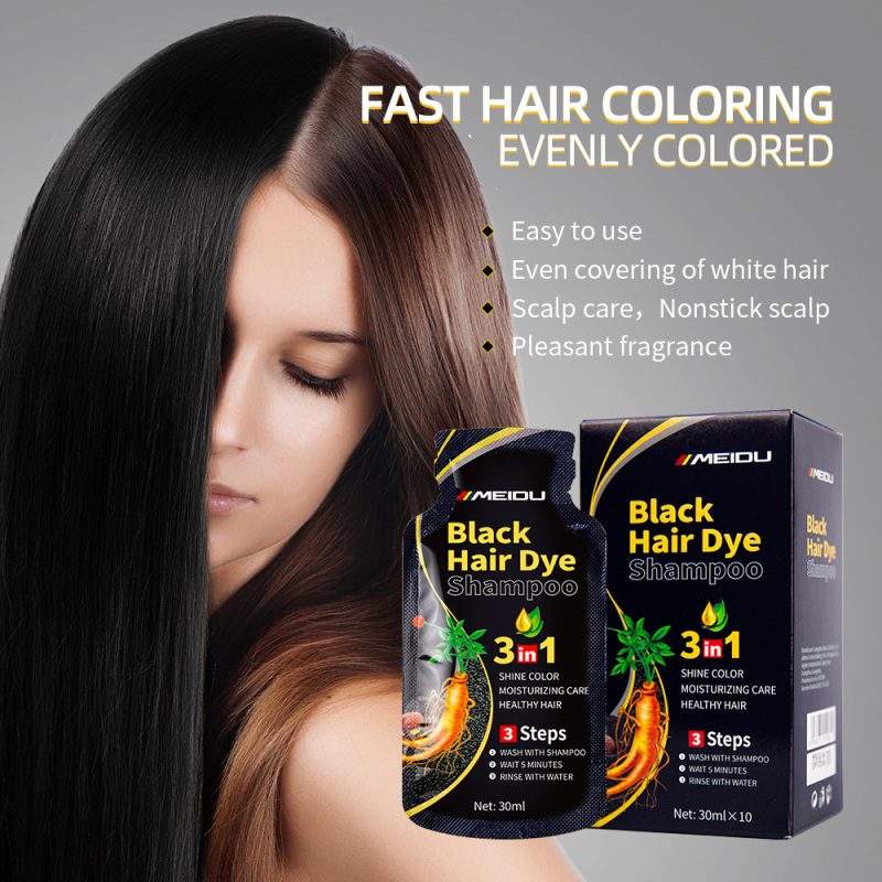 MEIDU herbal cover gray hair 3 In 1 permanent black sachet black hair dye shampoo