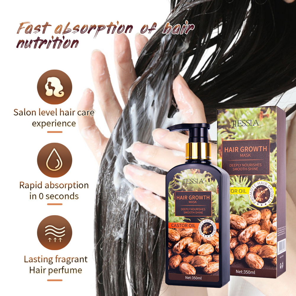 Jiessia 350ml hair care treatment smooth castor oil repair damaged anti hair loss hair growth mask