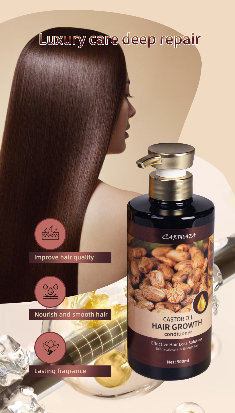Private label hair care treatment castor oil smooth repair damaged anti hair loss hair growth conditioner