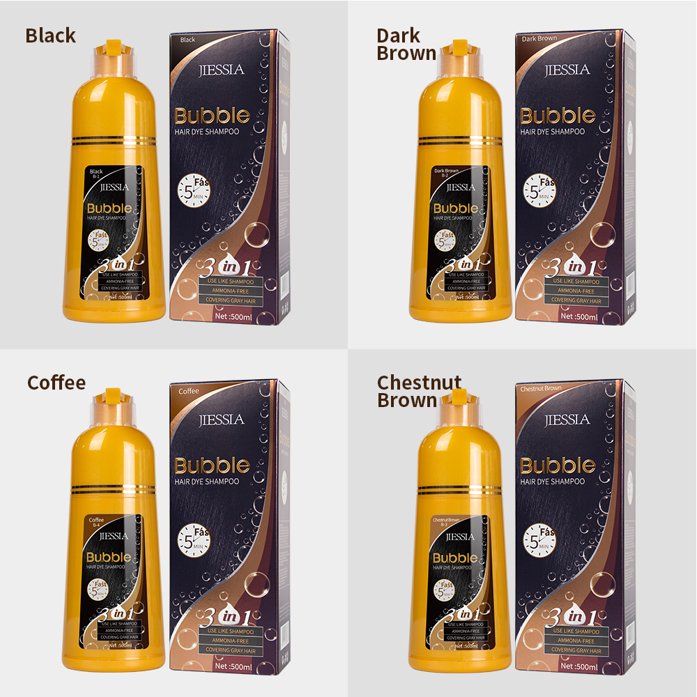 Jiessia herbal 100% Cover Grey hair permanent bubble herbal black hair dye shampoo