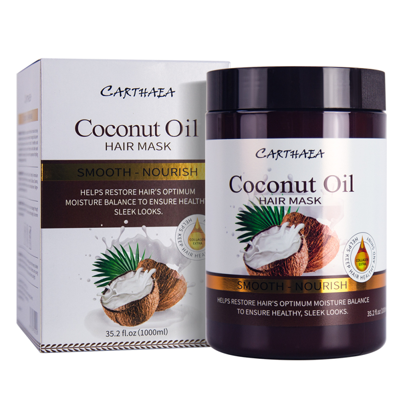 Carthaea private label hair care treatment anti frizz smooth repair damaged coconut hair mask