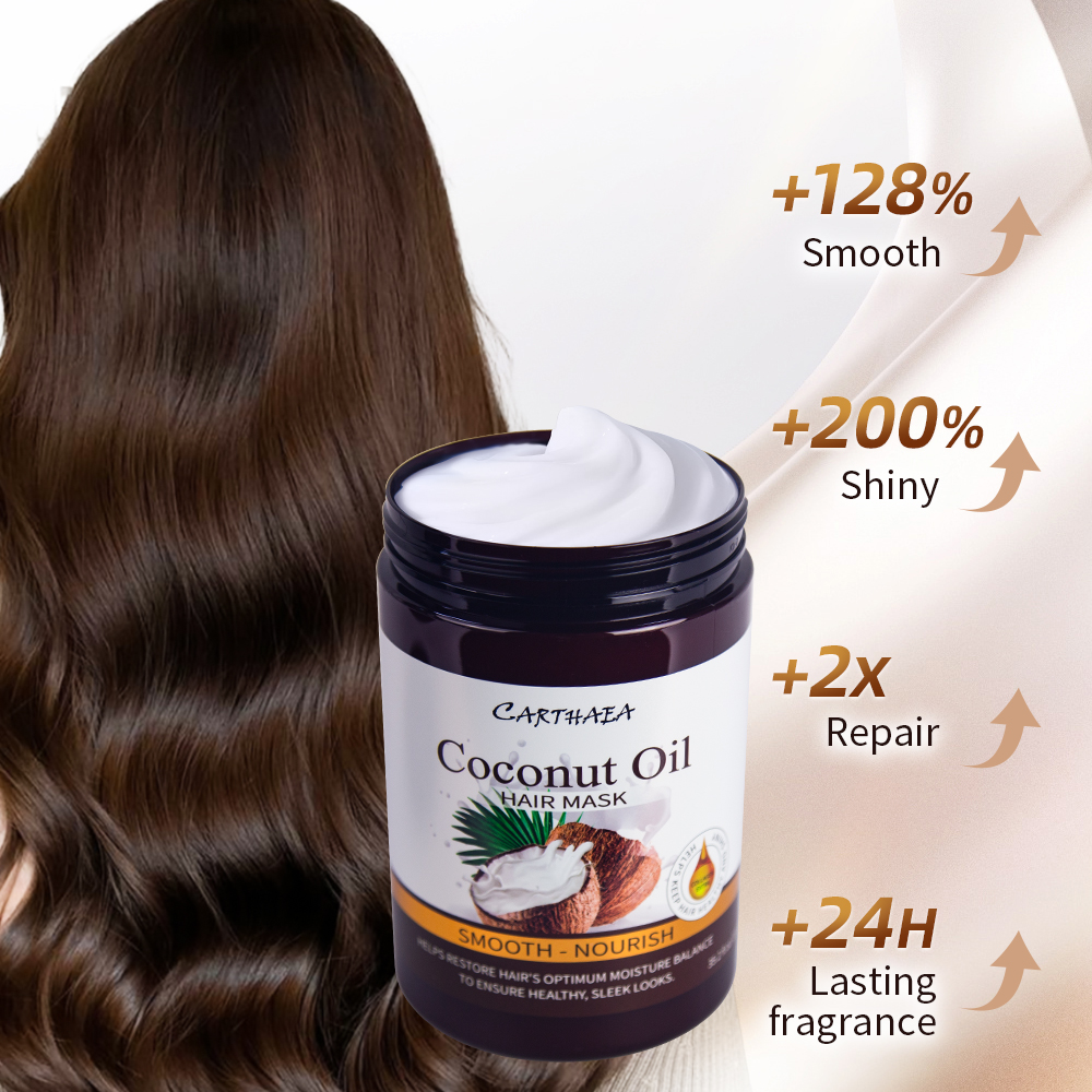Carthaea private label hair care treatment anti frizz smooth repair damaged coconut hair mask