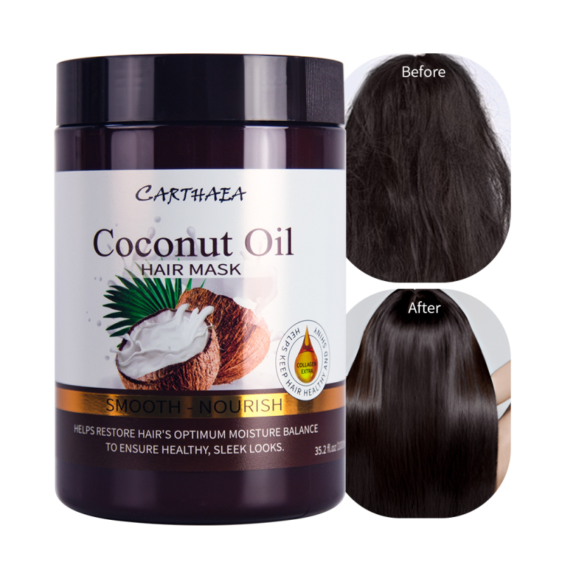 Carthaea private label hair care treatment anti frizz smooth repair damaged coconut hair mask