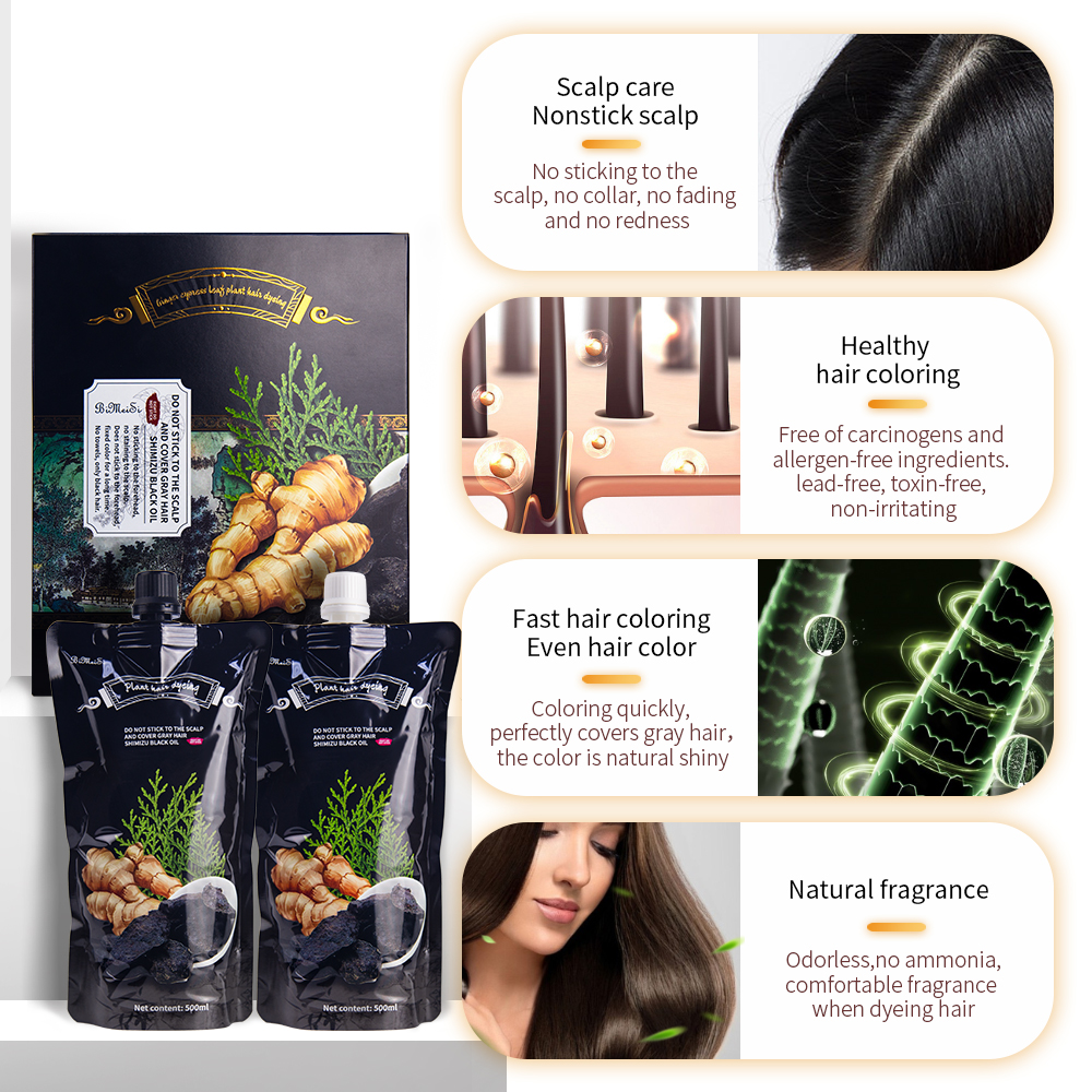 Herbal natural professional cover gray white hair dye black hair color cream