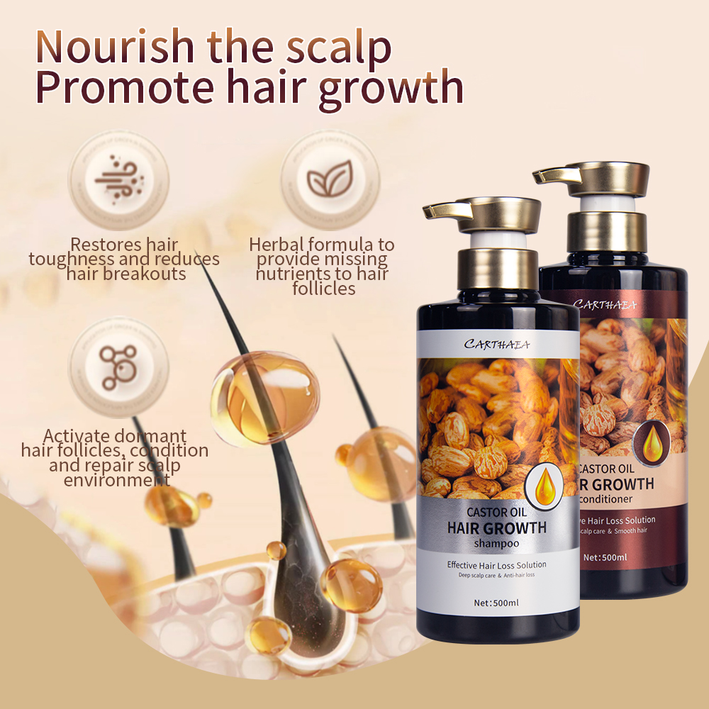 Hair care treatment 500ml castor oil hair growth anti hair loss shampoo and conditioner set