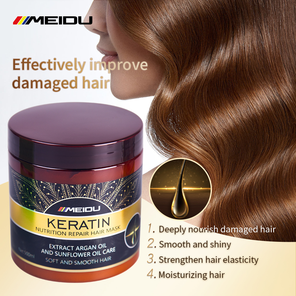 Meidu private label hair care treatment anti frizz smooth repair damaged keratin hair mask