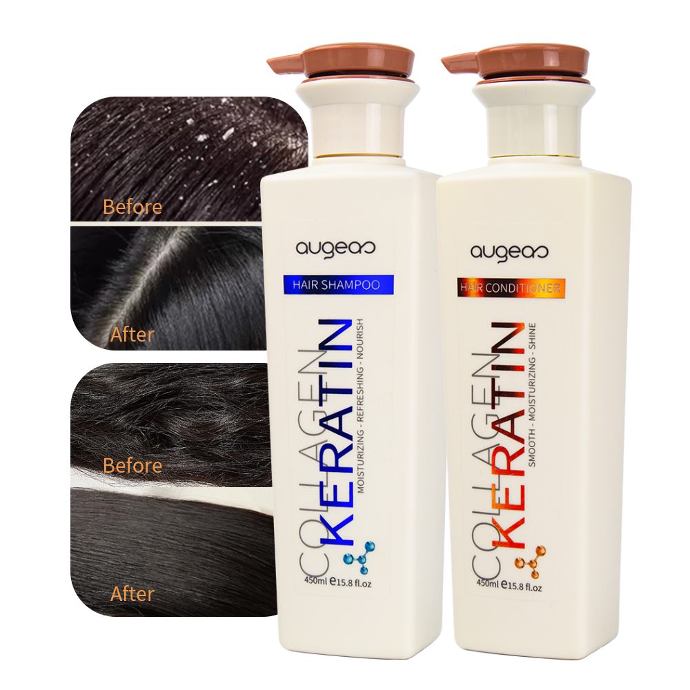 Augeas hair care treatment anti frizz keratin collagen scalp care hair shampoo and conditioner set