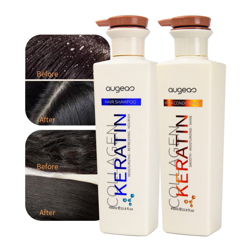 Augeas hair care treatment anti frizz keratin collagen scalp care hair shampoo and conditioner set