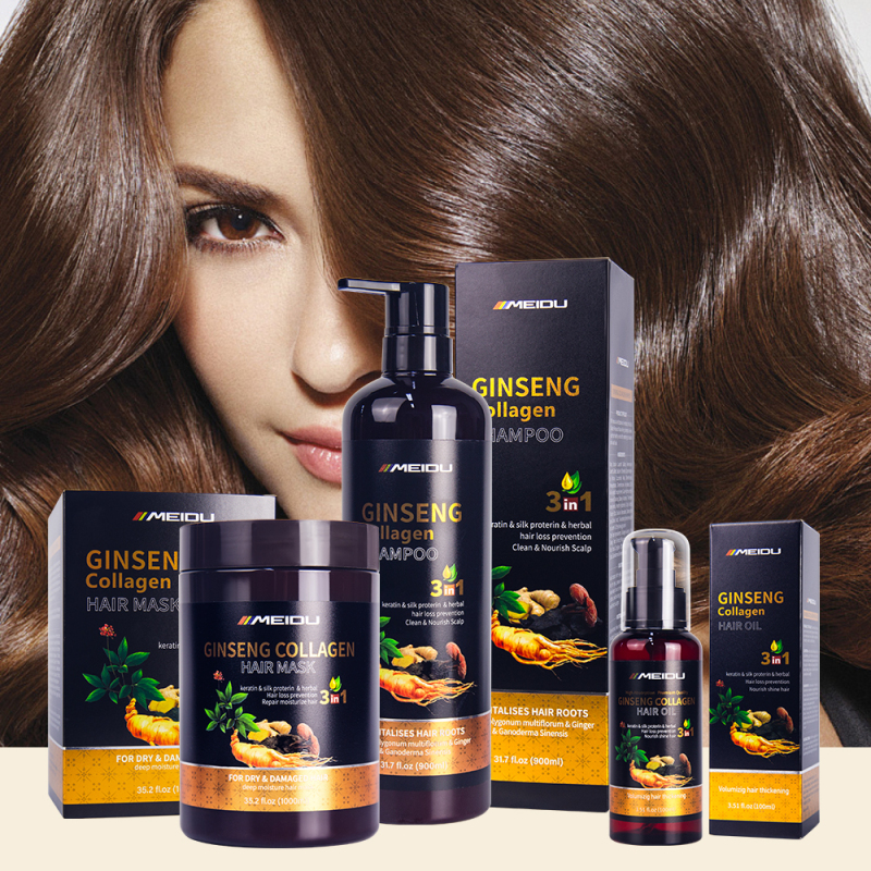 Wholesale meidu collagen herbal ginger natural anti dandruff control oil hair shampoo mask oil hair care set
