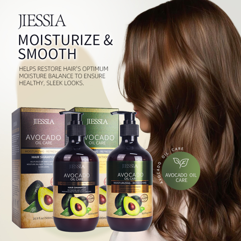 Private label anti frizz repair damaged hair care treatment avocado oil shampoo and conditioner set