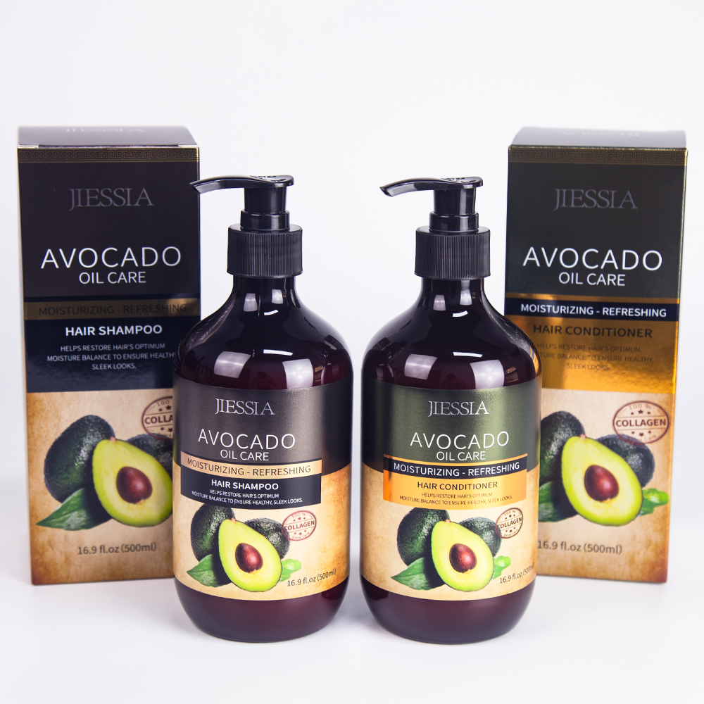 Private label anti frizz repair damaged hair care treatment avocado oil shampoo and conditioner set