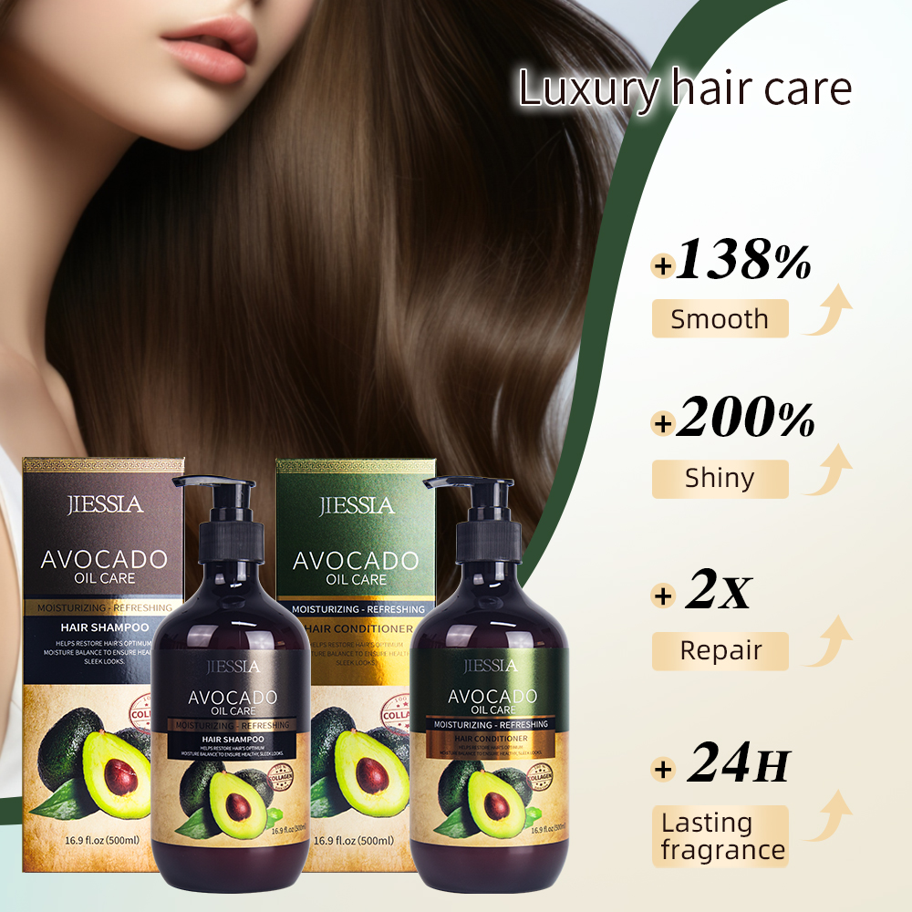 Private label anti frizz repair damaged hair care treatment avocado oil shampoo and conditioner set