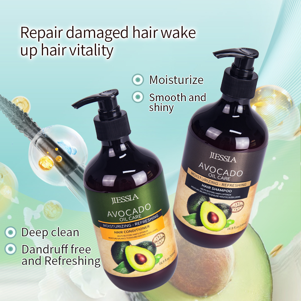 Private label anti frizz repair damaged hair care treatment avocado oil shampoo and conditioner set