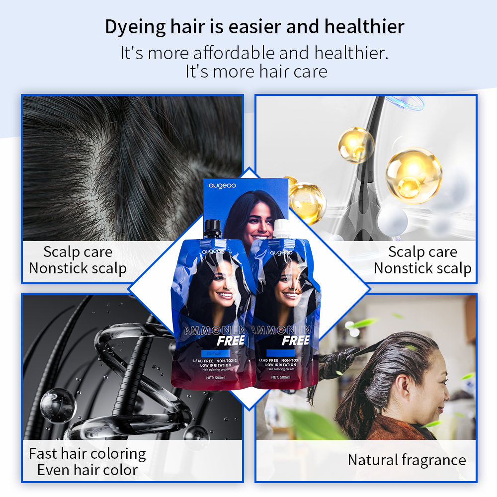 Augeas permanent professional salon blackening cover gray white dye black hair color cream