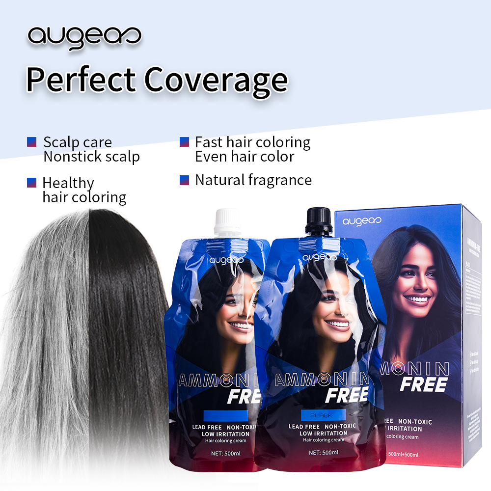 Augeas permanent professional salon blackening cover gray white dye black hair color cream