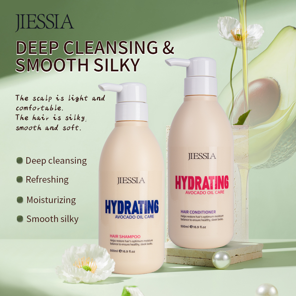 Private label anti frizz repair damaged hair care treatment set avocado oil shampoo and conditioner