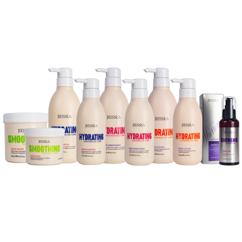 Private label anti frizz repair damaged hair care treatment set avocado oil shampoo and conditioner