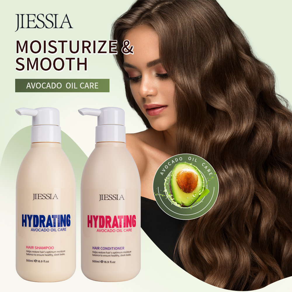 Private label anti frizz repair damaged hair care treatment set avocado oil shampoo and conditioner