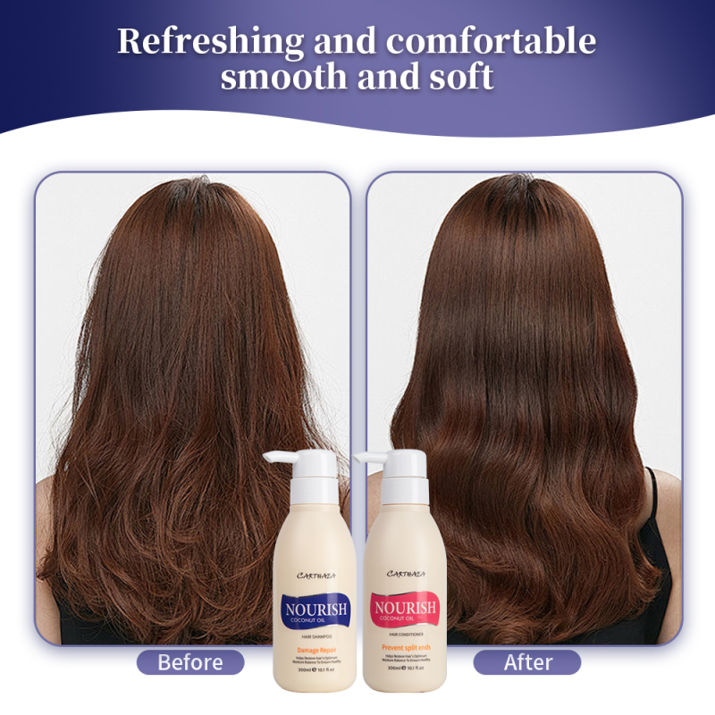 Private label anti frizz repair damaged hair care treatment set coconut oil shampoo and conditioner