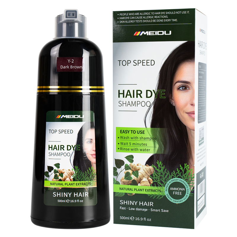 Meidu Ammonia Free Covers Canas White Herbal Dark Brown 3 in 1 Black Hair Dye Shampoo for Gray Hair
