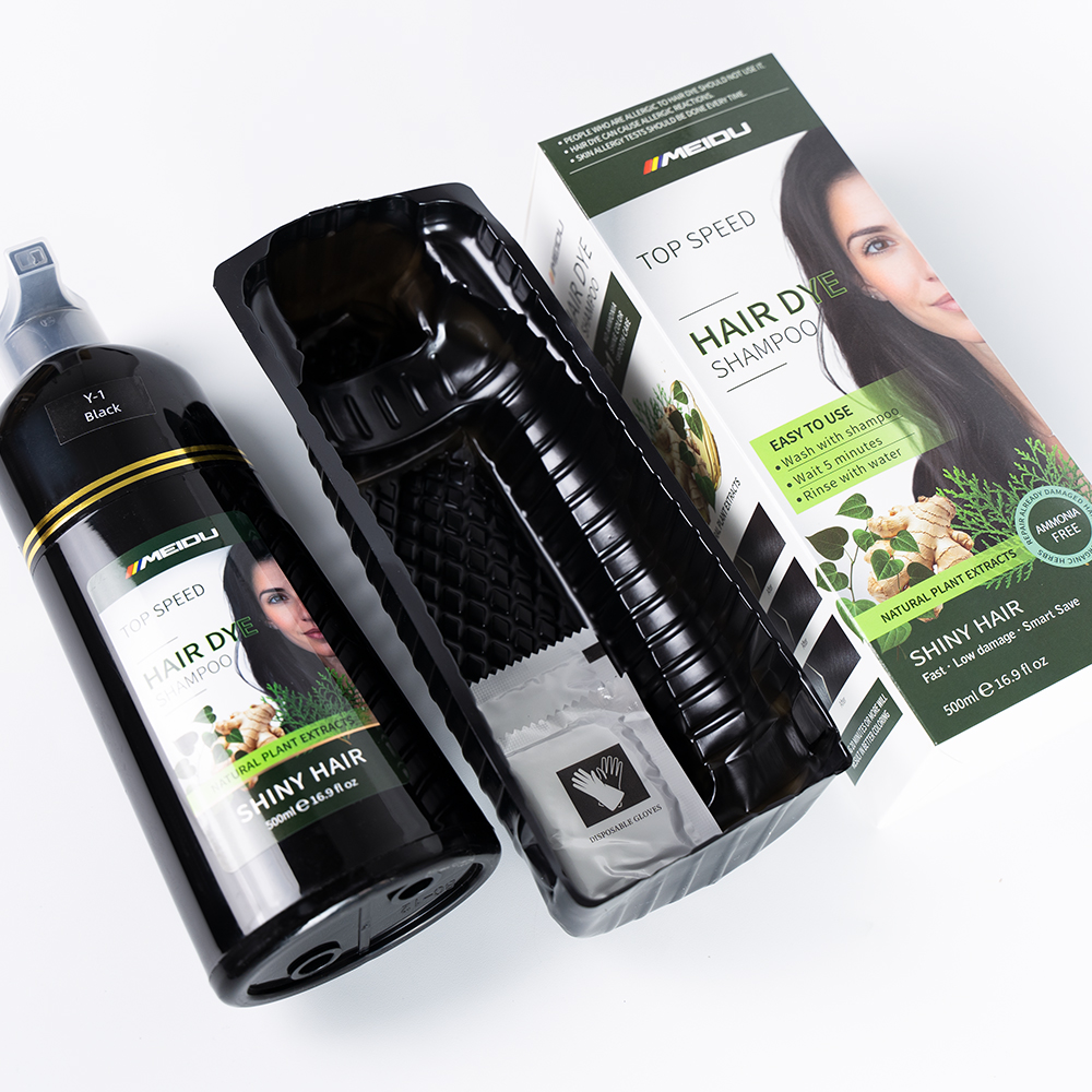 Meidu Ammonia Free Covers Canas White Herbal Dark Brown 3 in 1 Black Hair Dye Shampoo for Gray Hair