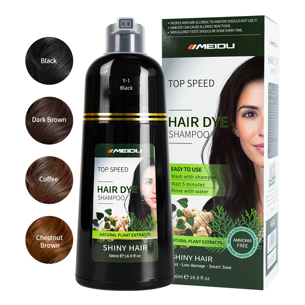 Meidu Ammonia Free Covers Canas White Herbal Dark Brown 3 in 1 Black Hair Dye Shampoo for Gray Hair