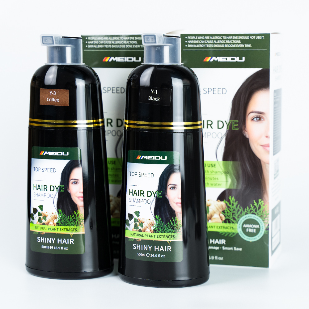 Meidu Ammonia Free Covers Canas White Herbal Dark Brown 3 in 1 Black Hair Dye Shampoo for Gray Hair
