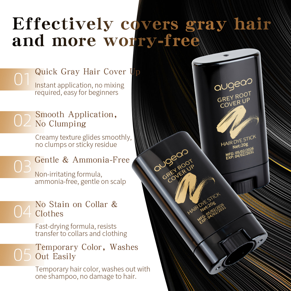 Grey Hair Savior! Augeas Hair Dye Stick covers grays in one swipe, perfect for quick temporary root touch-ups.
