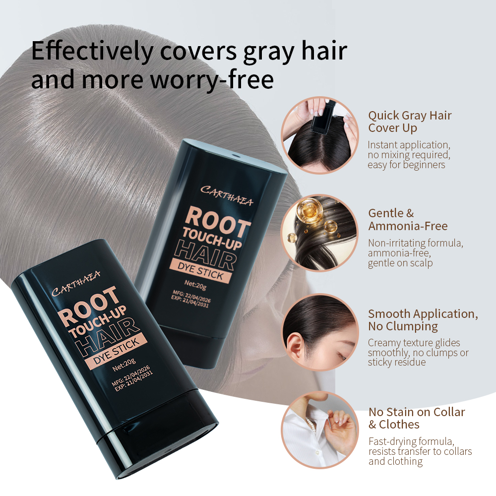 Carthaea OEM Grey Coverage Root Touch up Instant Hair Color Easy Apply Temporary Touch up Hair Dye Stick