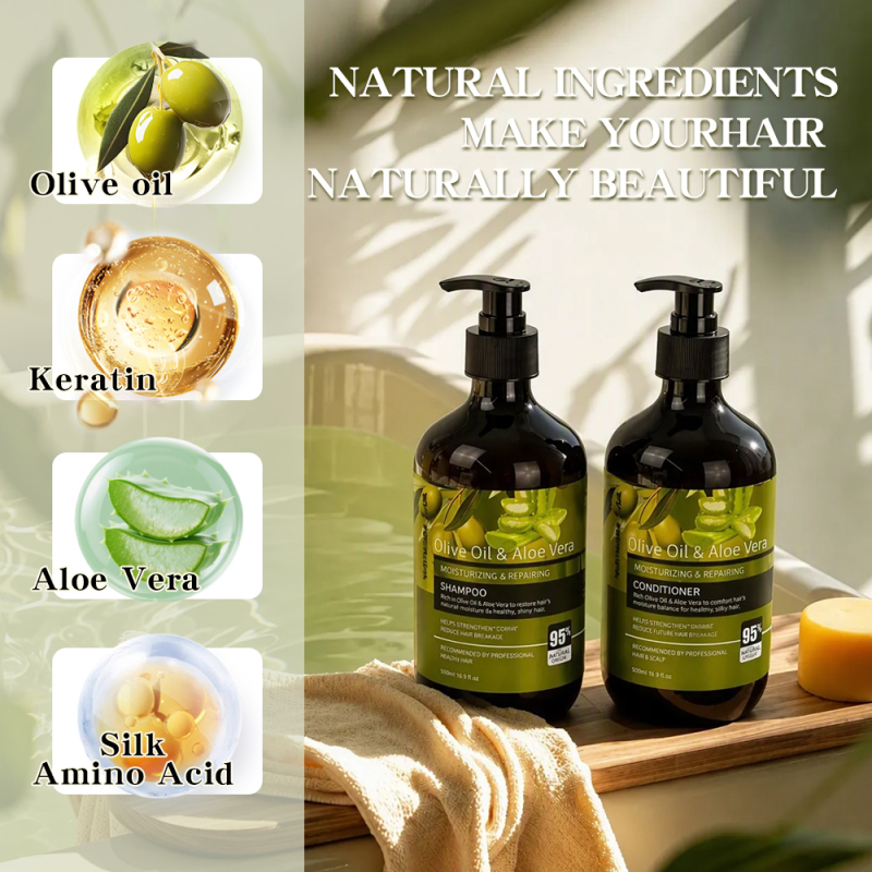 New Products Moisturizing Repair Damaged Hair Anti-Dandruff Anti-Frizz Refreshing Smoothing Hair Care Set 500ml Olive Oil Aloe Vera Shampoo