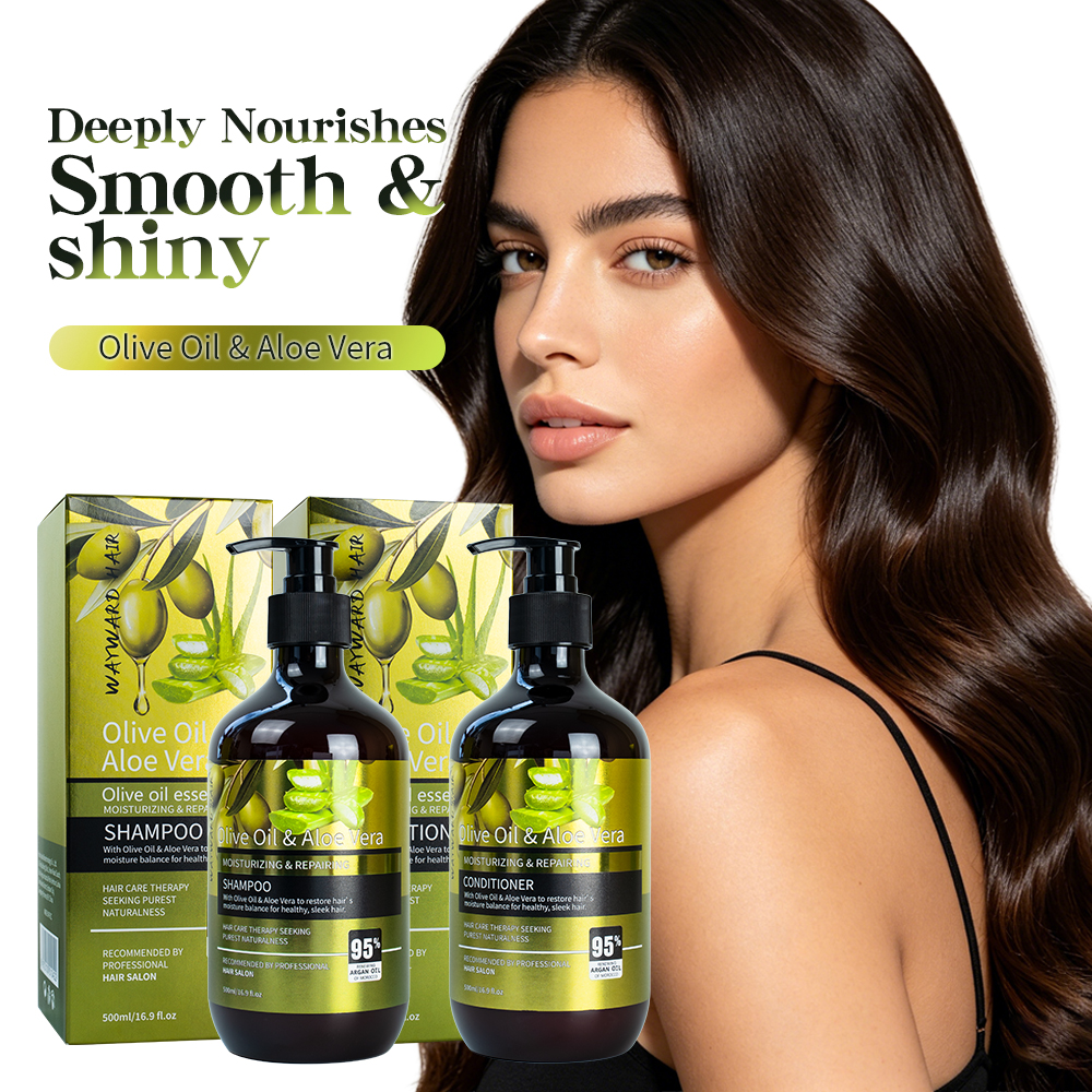 New Products Moisturizing Repair Damaged Hair Anti-Dandruff Anti-Frizz Refreshing Smoothing Hair Care Set 500ml Olive Oil Aloe Vera Shampoo