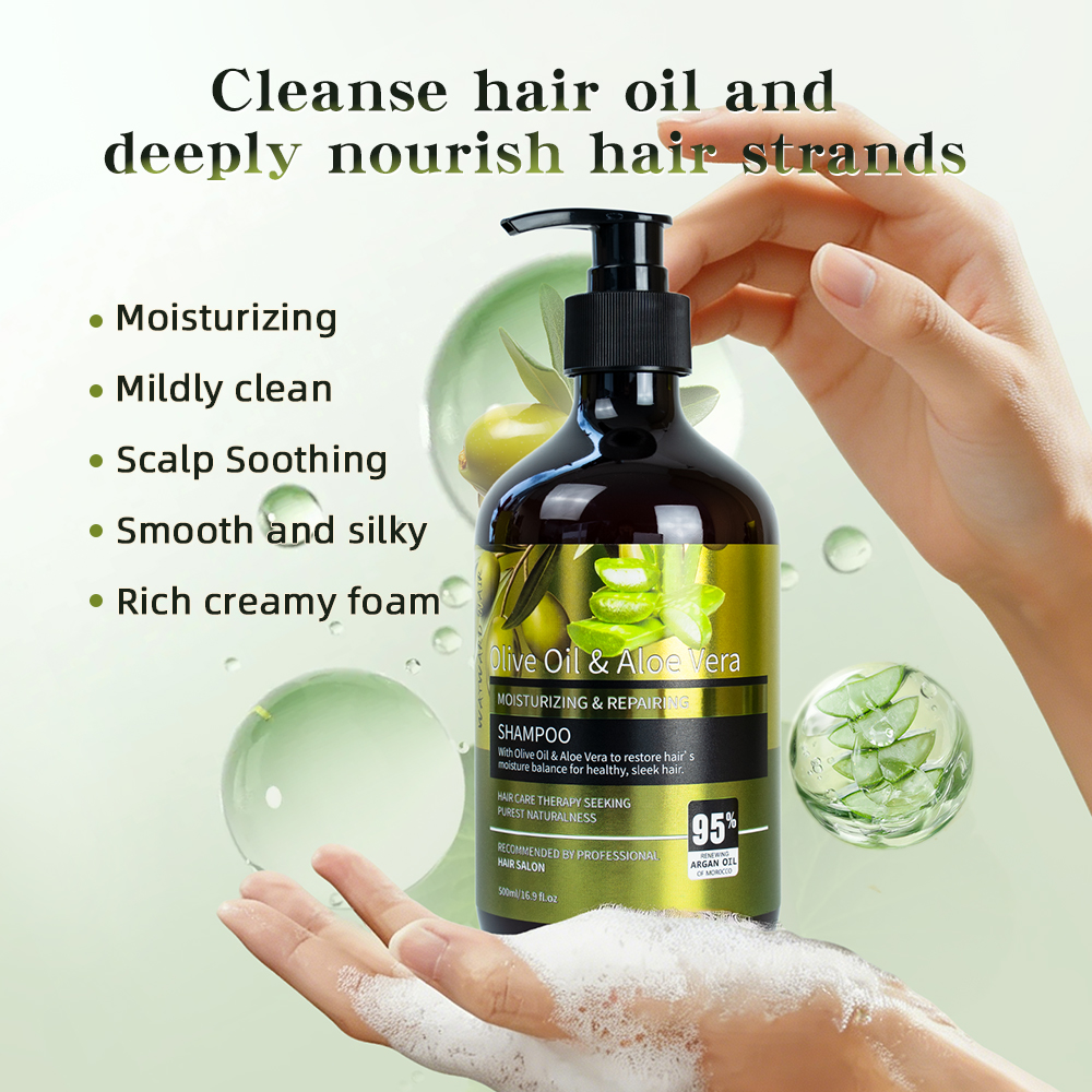 New Products Moisturizing Repair Damaged Hair Anti-Dandruff Anti-Frizz Refreshing Smoothing Hair Care Set 500ml Olive Oil Aloe Vera Shampoo