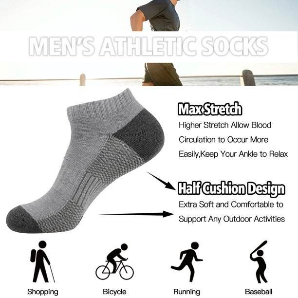 COOPLUS Men's Athletic Ankle Socks Mens Cushioned Breathable Low