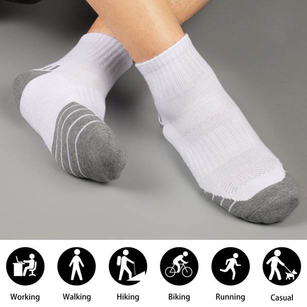 COOPLUS Mens Ankle Socks Athletic Quarter Socks Breathable Cushioned Socks  6 Pairs
