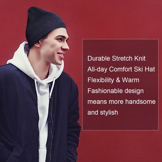 COOPLUS Slouchy Beanie Hats for Men Warm Winter Hats Mens Beanie Cap Lined Knit Cuff Daily Hat （Black 1 Piece）
