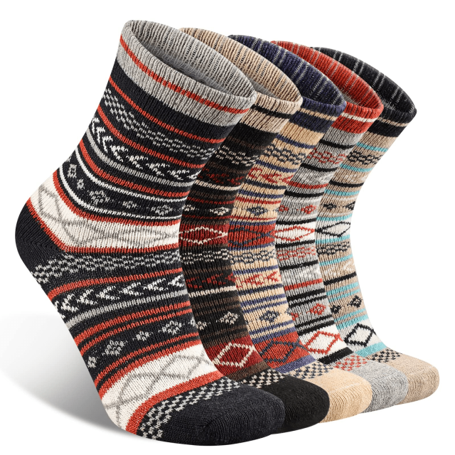 COOPLUS Mens Winter Warm Socks Men Wool Hiking Socks 5 Pairs