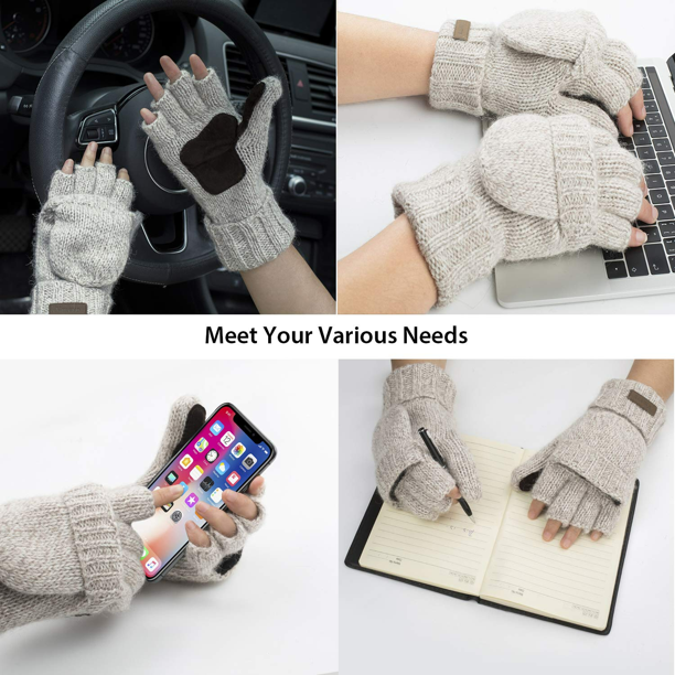 COOPLUS Mittens Winter Fingerless Gloves Warm Wool Knitted Gloves