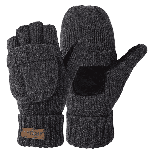 COOPLUS Mittens Winter Fingerless Gloves Warm Wool Knitted Gloves  Convertible Gloves for Men and Women
