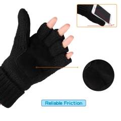 COOPLUS Winter Mittens Fingerless Gloves Wool Knitted Warm Gloves Convertible Gloves Men and Women