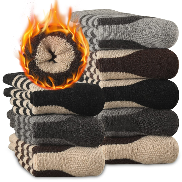 5 Pairs Wool Socks Mens, Warm Winter Socks, Soft Wool Hiking Socks, Casual  Crew Socks for Men