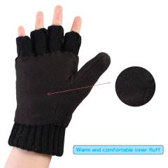 COOPLUS Winter Mittens Fingerless Gloves Wool Knitted Warm Gloves Convertible Gloves Men and Women