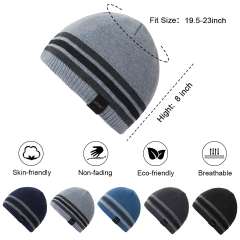 COOPLUS Slouchy Hats for Men Warm Winter Hats Mens Beanie Cap Lined Knit Cuff Daily Beanie Hat （Black 1 Piece）
