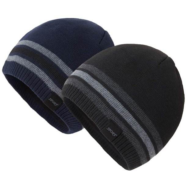 COOPLUS Slouchy Hats for Men Warm Winter Hats Mens Beanie Cap Lined Knit Cuff Daily Beanie Hat （Black 1 Piece）