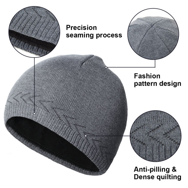 COOPLUS Slouchy Beanie Hats for Men Warm Winter Hats Mens Beanie Cap Lined Knit Cuff Daily Hat （Black 1 Piece）