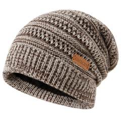 COOPLUS Slouchy Beanie Hats for Men Warm Winter Hats Mens Beanie Cap Lined Knit Thick Hat （Black 1 Piece）