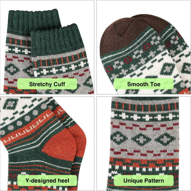 COOPLUS Mens Winter Warm Socks Men Wool Hiking Socks 5 Pairs