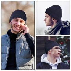 COOPLUS Slouchy Beanie Hats for Men Warm Winter Hats Mens Beanie Cap Lined Knit Cuff Daily Hat （Black 1 Piece）