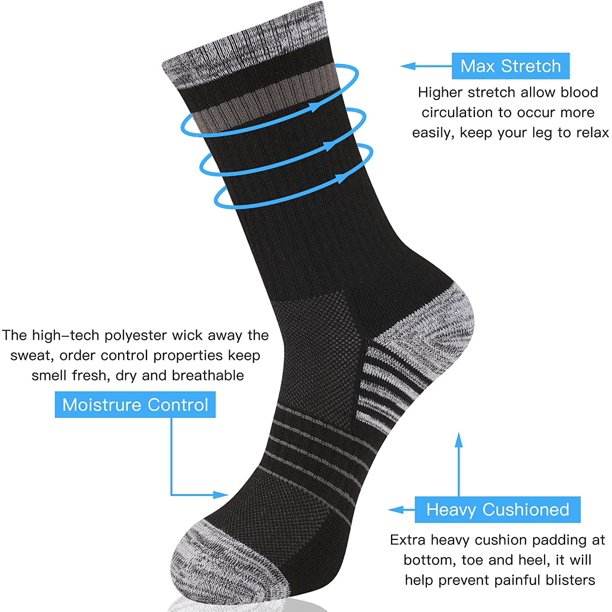 COOPLUS Mens Hiking Crew Socks Men Running Breathable Socks 5 Pairs