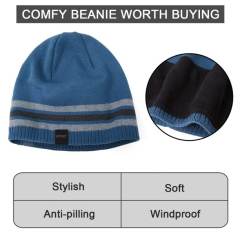 COOPLUS Slouchy Hats for Men Warm Winter Hats Mens Beanie Cap Lined Knit Cuff Daily Beanie Hat （Black 1 Piece）